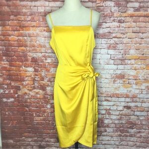 Nine West Sunset Yellow Faux Wrap Sleeveless Cocktail Dress